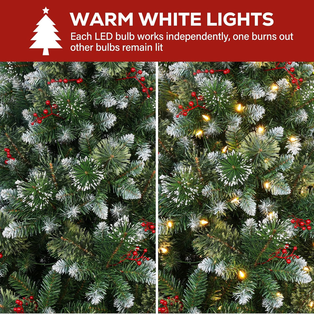 Hykolity 6 ft Prelit Artificial Christmas Tree, Frosted Christmas Tree with 250 Warm White Lights
