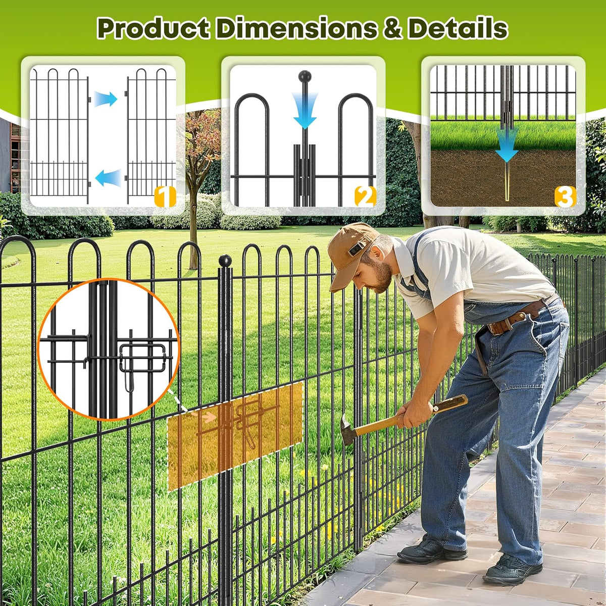 5 Panels Decorative Garden Fence with U-Shape and Latch Gate, 39.51in (H) X 11.54ft (L) Dog Fence