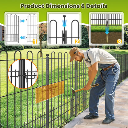 5 Panels Decorative Garden Fence with U-Shape and Latch Gate, 39.51in (H) X 11.54ft (L) Dog Fence