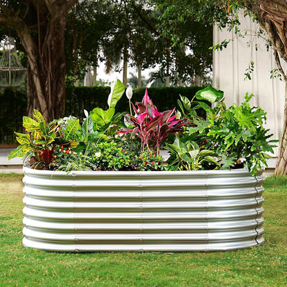 Land Guard 24“ Tall Galvanized Raised Garden Bed Kit, Galvanized Planter Garden Boxes Outdoor, Oval