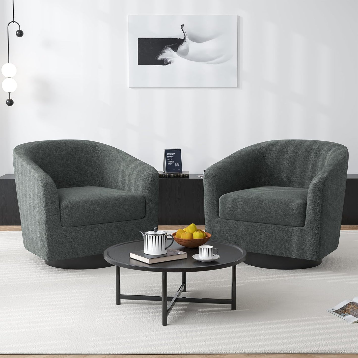 Swivel Barrel Accent Chair, Modern Round Chenille Fabric Arm Chair for Living Room, Bedroom, Comfy