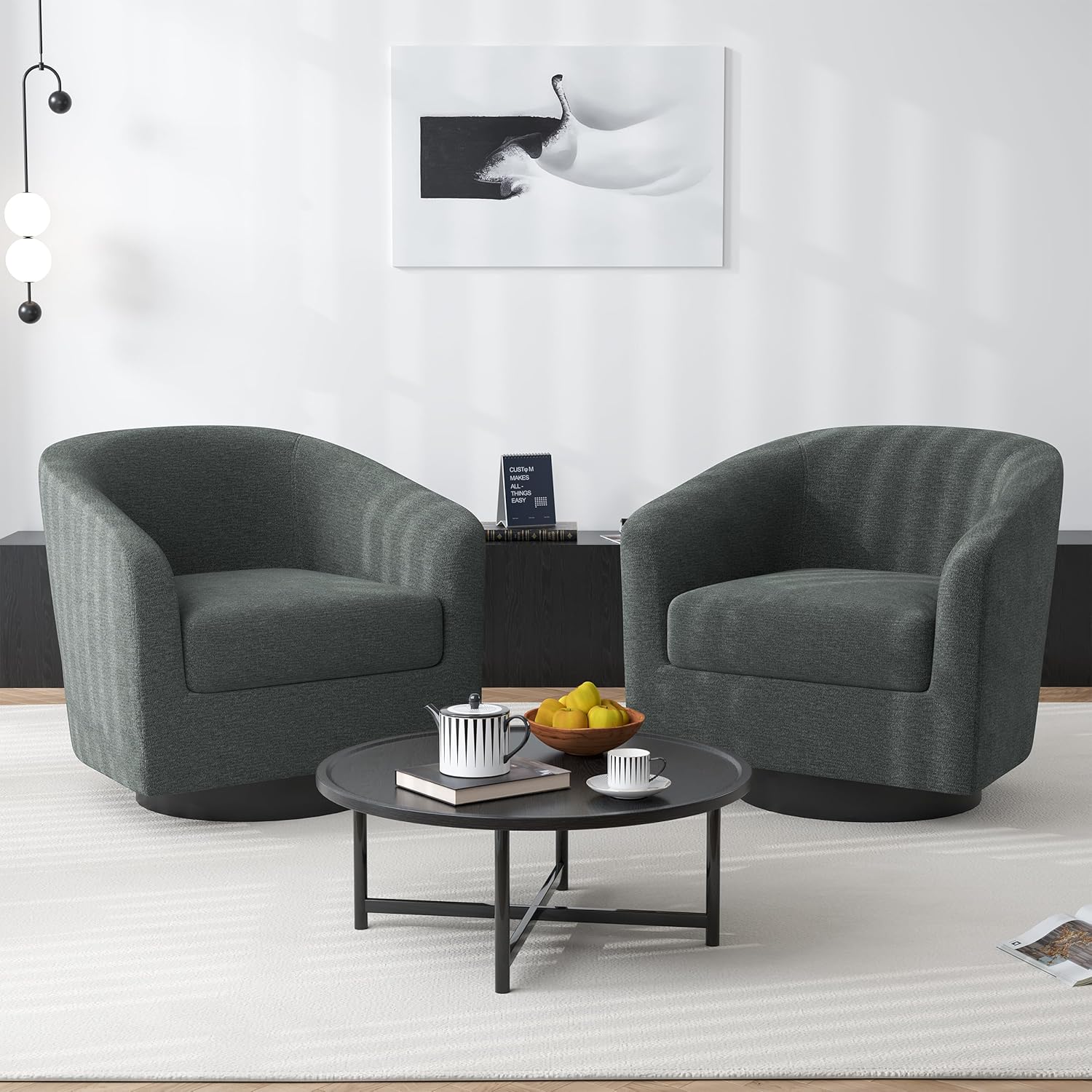 Swivel Barrel Accent Chair, Modern Round Chenille Fabric Arm Chair for Living Room, Bedroom, Comfy