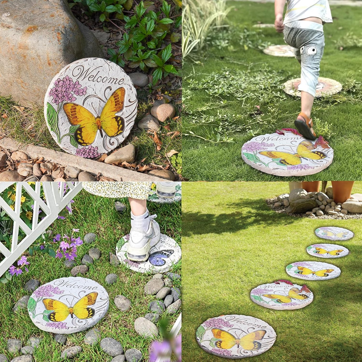 Garden Décor Stepping Stones Outdoor - Resin Butterfly Decorative Stone Bright Color Memories