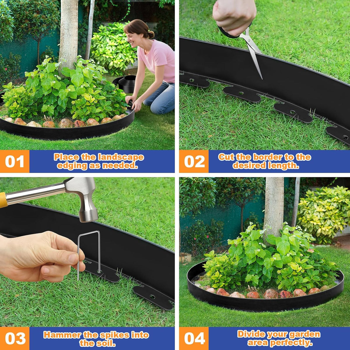 4 Inch x 66 FT (Multiple Sizes Available) Landscape Edging, Garden Edging Borders with 70pcs