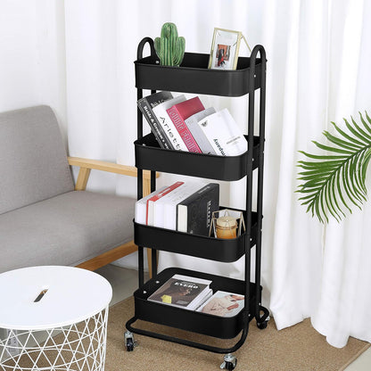 4-Tier Metal Mesh Utility Rolling Cart Storage Organizer Shelf Rack with Lockable Wheels for Living