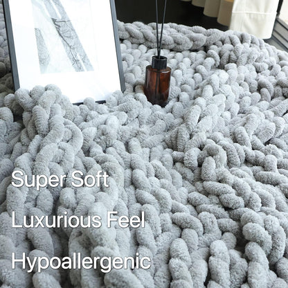 Maetoow Chenille Chunky Knit Blanket Throw （50×60 Inch）, Handmade Warm & Cozy Blanket Couch, Bed