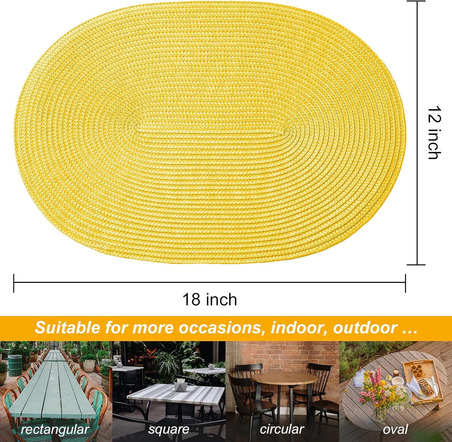 AHHFSMEI Placemats Set of 8 for Dining Table Washable Woven Vinyl Non-Slip 18x12 inches Placemat