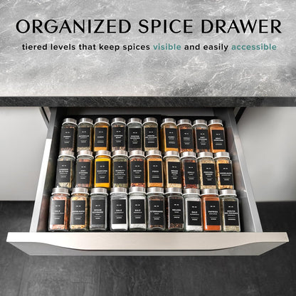 Spice Drawer Organizer - Expandable Spice Rack for Drawer, Black Seasoning Organizer for Drawer