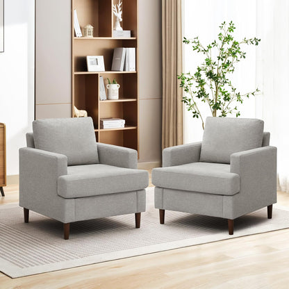 Mid-Century Accent Chair,Modern Linen Fabric Armchair for Living Room,Comfy Upholstered Reading