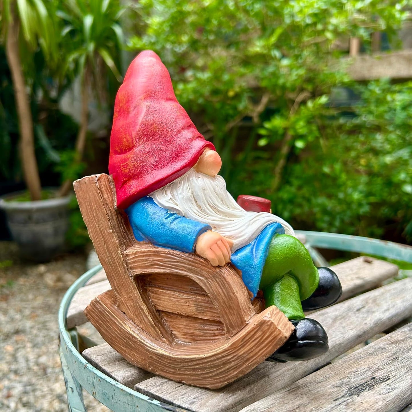 Drinking Coffee Faceless Garden Gnome Statue Decoration 7.1" Figurine Ornament for Indoor Outdoor