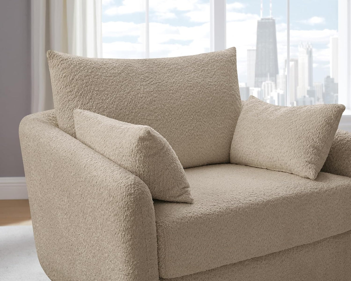 360° Swivel Accent Armchair, 39.3" Oversized, Sherpa Boucle Fabric Sofa Chair with Removable Back &