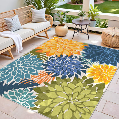 Indoor Outdoor Area Rug Washable Multicolored Patio Rug Tropical Botanical Modern Floral Indoor