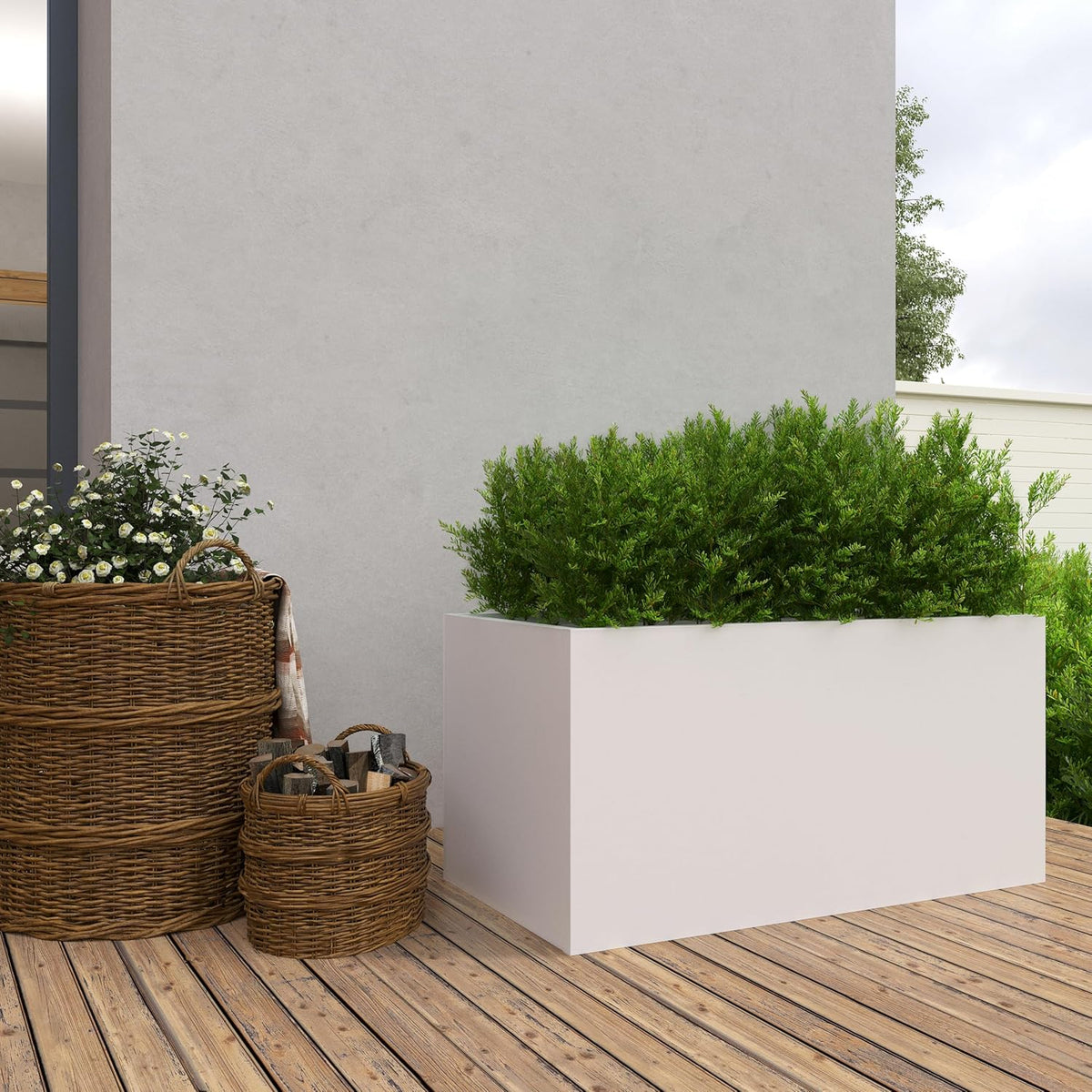 White Steel Planter Outdoor Indoor Planter Box Galvanized Steel Metal Large Planters Rectangular