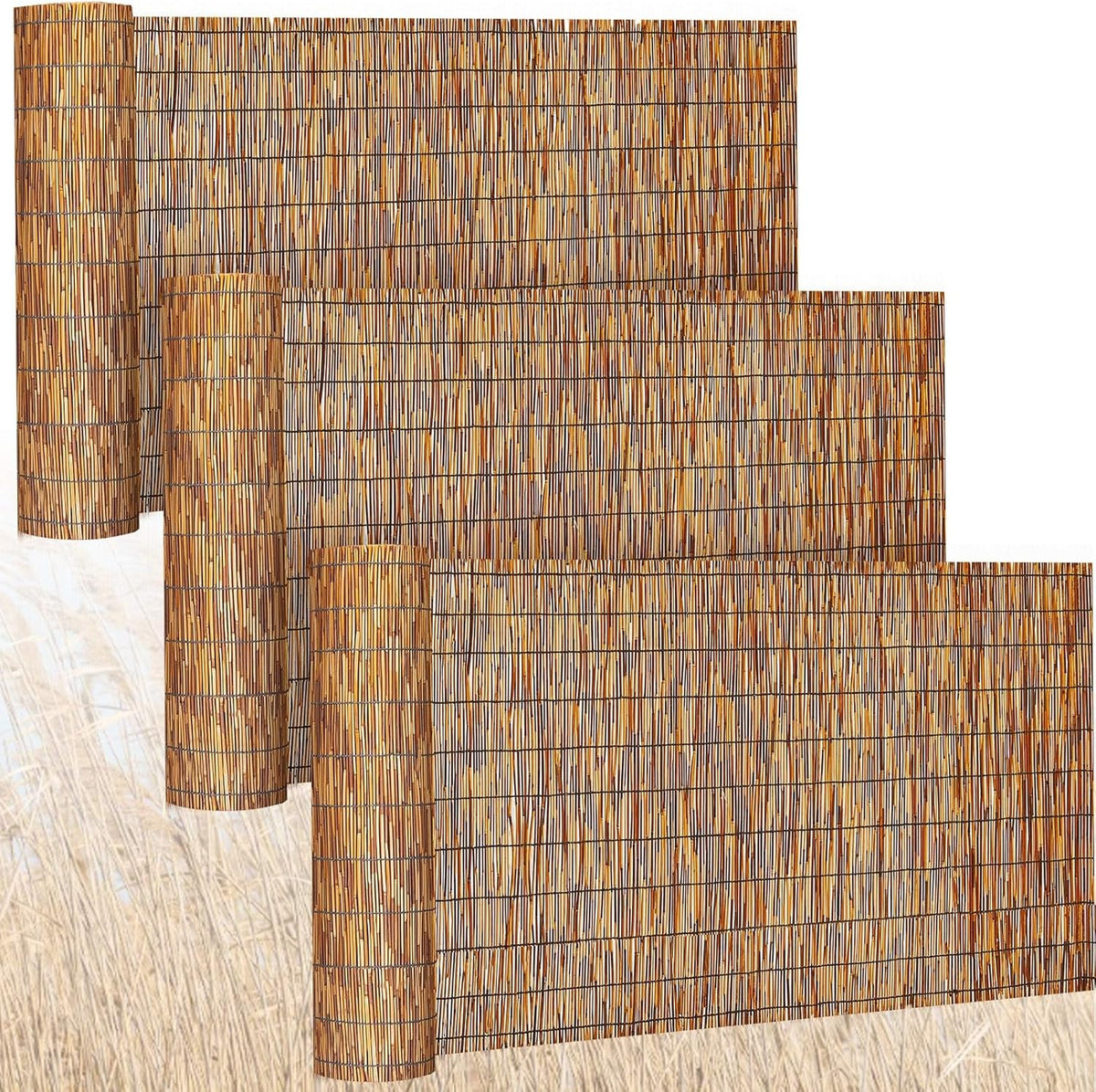 Barydat 3 Pcs 3 x 16.4 ft Bamboo Privacy Screen, Reed Fence Roller Patio Decorative Fences Reed