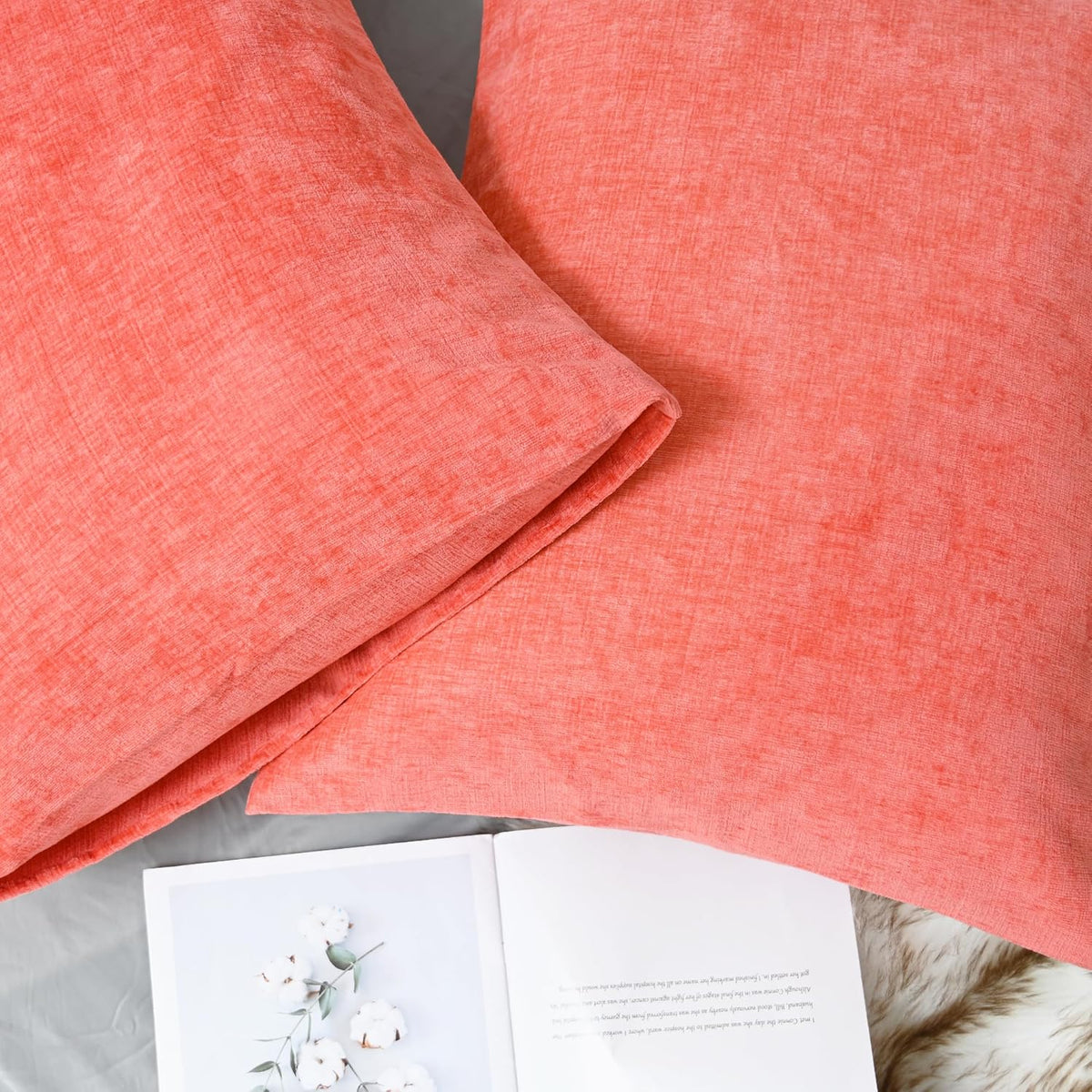 CaliTime Throw Pillow Covers Decorative 20 X 26 Inches Pack of 2 Cozy Chenille Standard Pillow