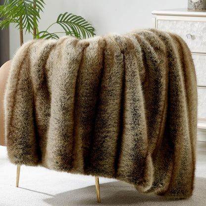 DREAMNINE Premium Luxury Fuzzy Animal Skin Faux Fur Throw Blanket 50" x 60", Double Sided Thick