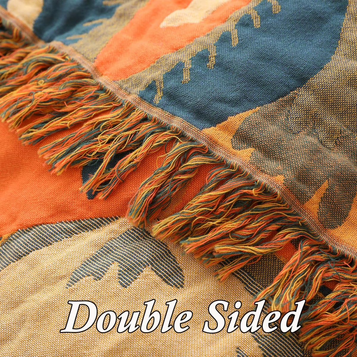 Snycler Boho Throw Blanket for Bed, 100% Organic Cotton Muslin Soft Throw-Orange Boho Floral