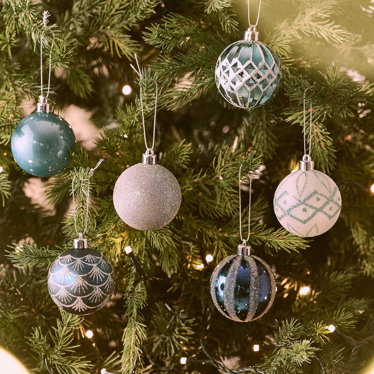 Valery Madelyn Christmas Ornaments Set, 30ct 2 Inches Navy Blue and Silver Shatterproof Christmas