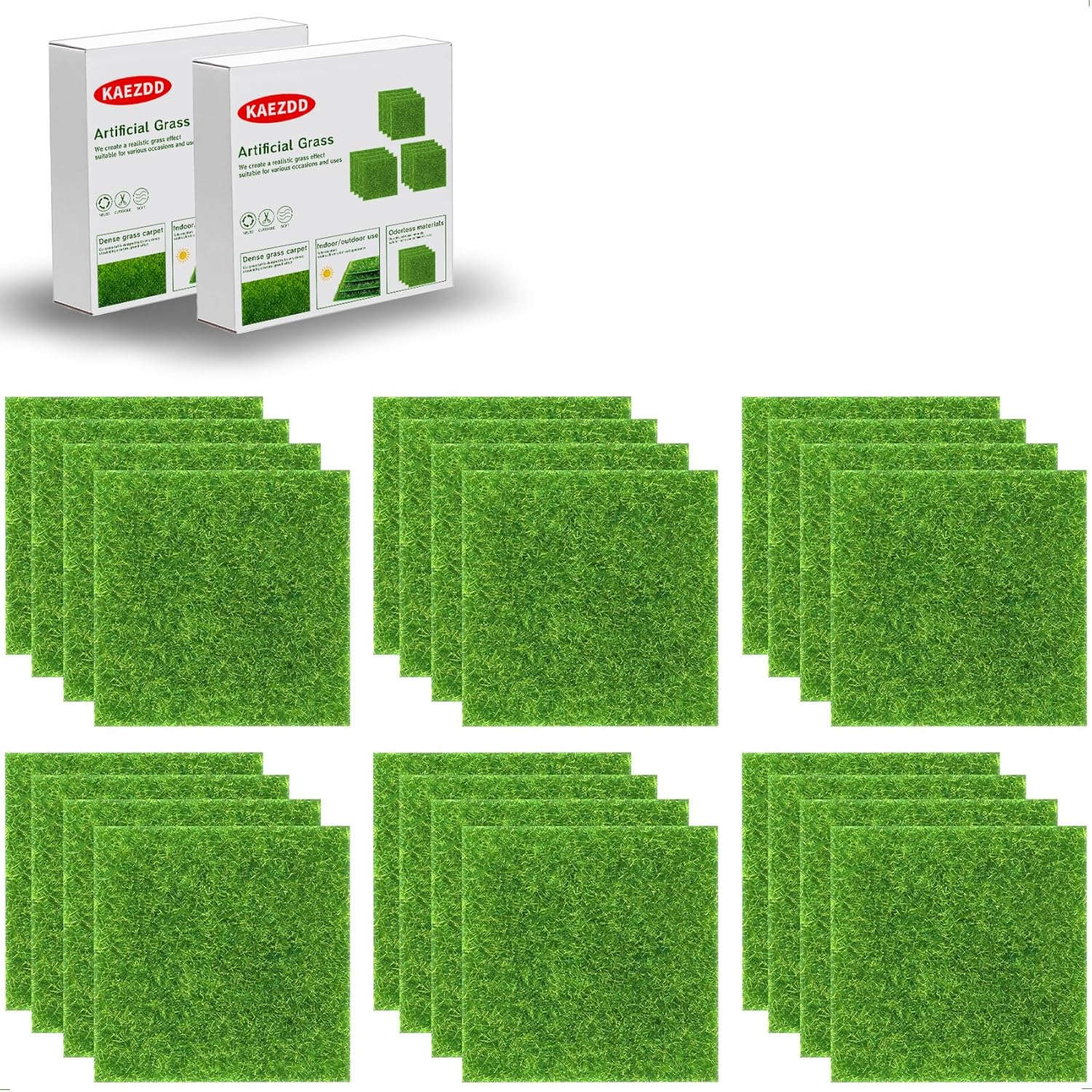 24 Packs 6 X 6 Inch Fake Grass Decor for Crafts, Artificial Grass for Dollhouse Miniature Ornament