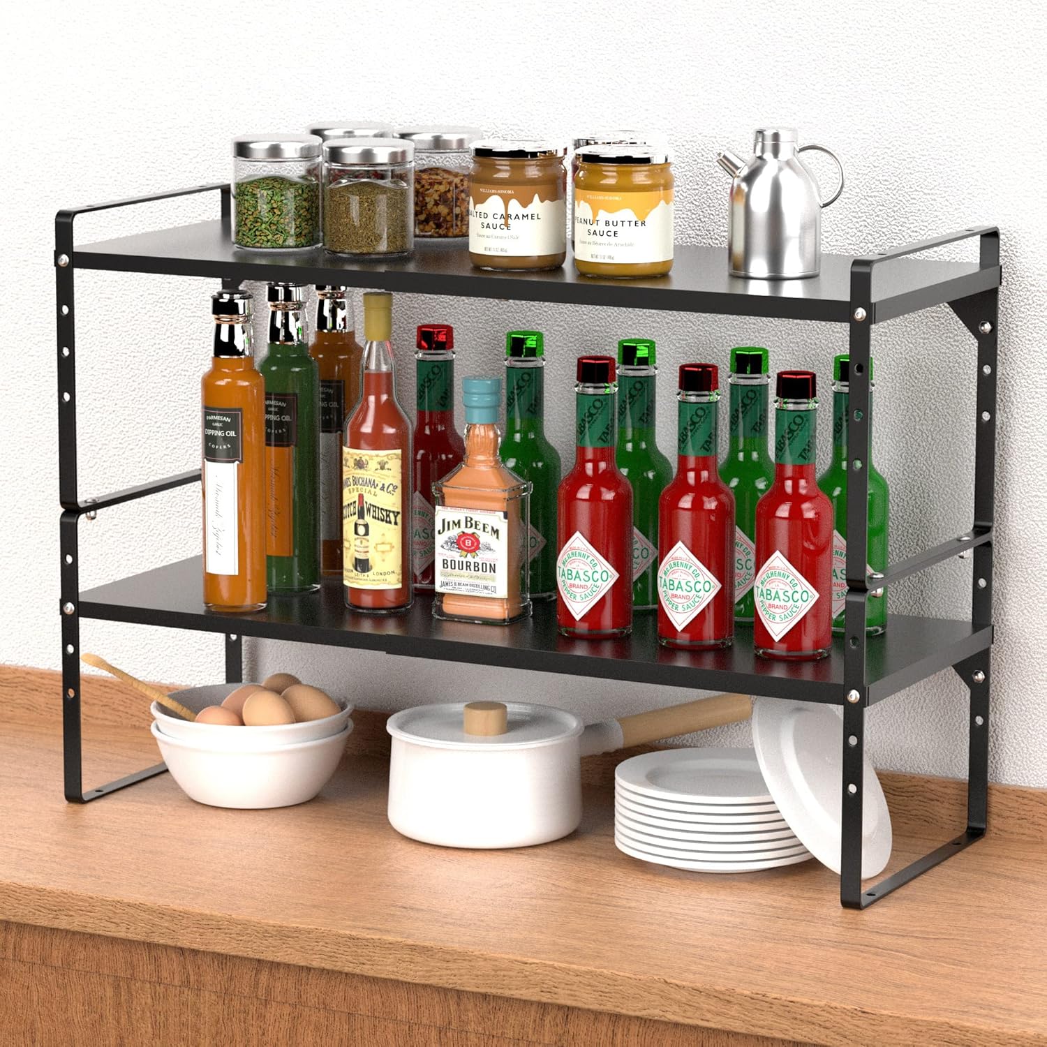 iPEGTOP 2 Pack Expandable Cabinet Storage Shelf Organizer Rack, Heavy Duty Steel Metal Spice Rack