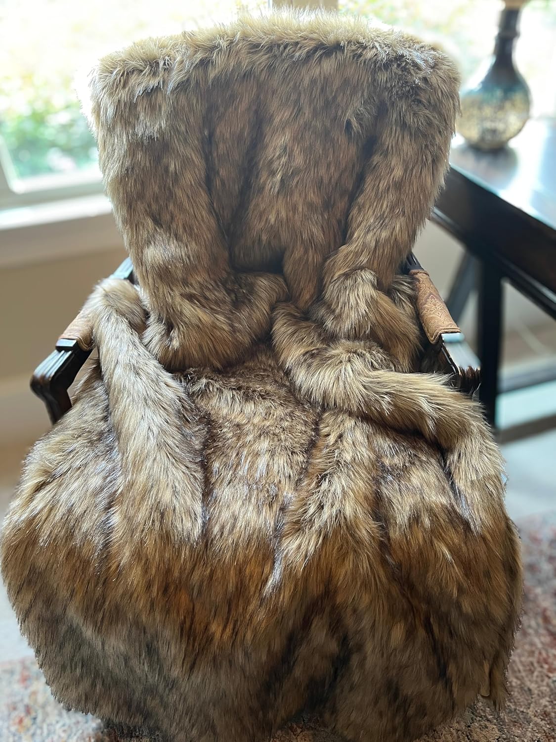 Brown Faux Fur Throw Blanket and Bedspread Caramel and Coffee Colors, Realistic Faux Brown Wolf