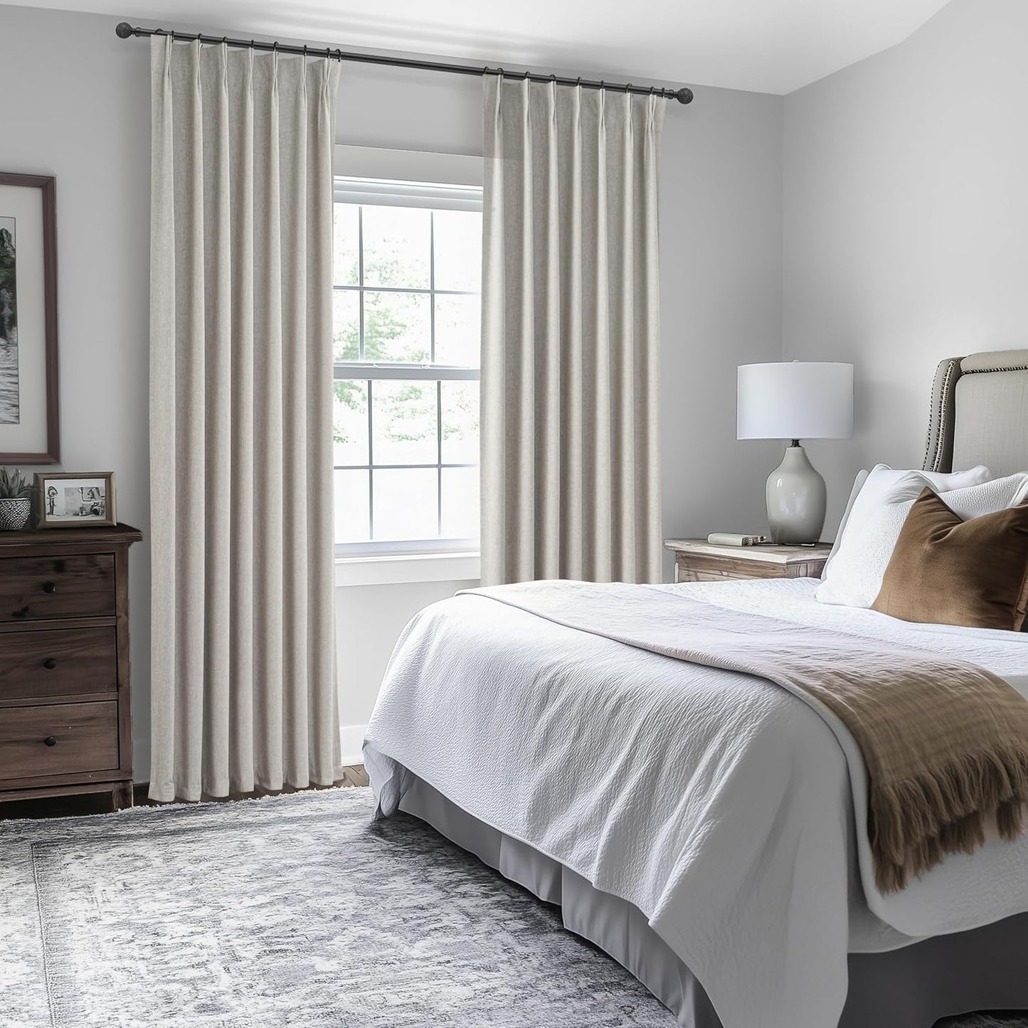 Light Brown Linen Curtains for Living Room, Beautiful Pinch Pleated 96 Inches Long 2 Panels Set
