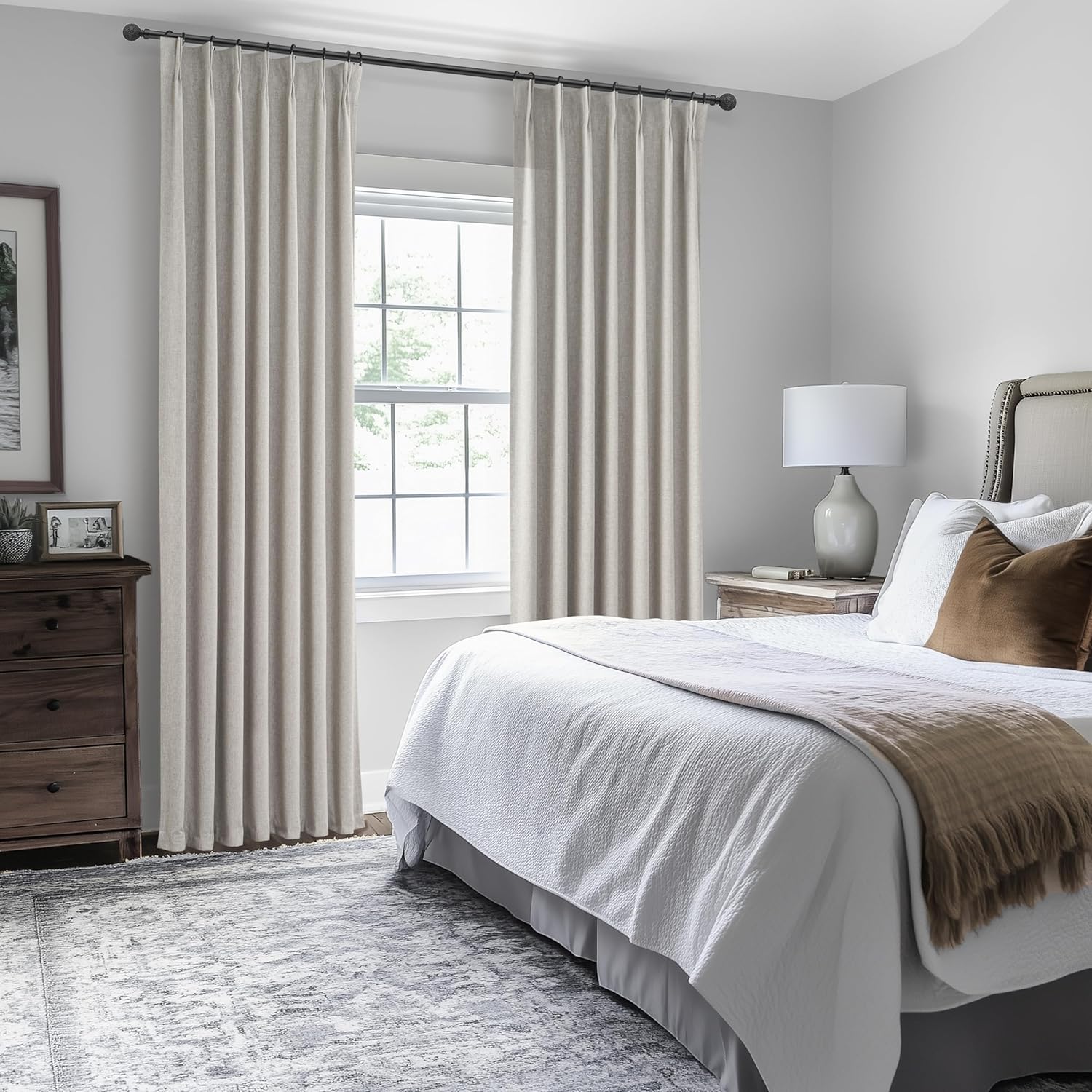 Light Brown Linen Curtains for Living Room, Beautiful Pinch Pleated 96 Inches Long 2 Panels Set