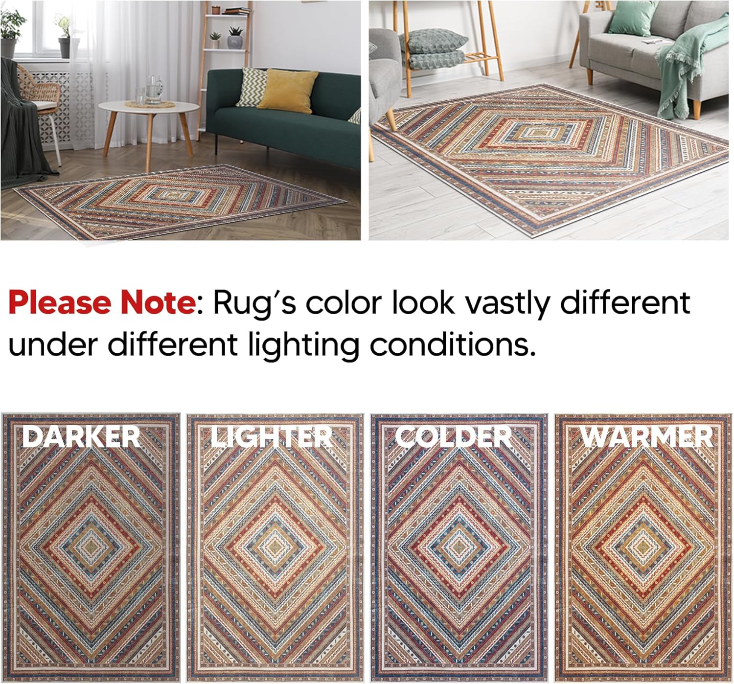 Keen Home Design 6x9 Rug - Machine Washable Area Rug with Non-Slip Backing, Ideal for Living Room