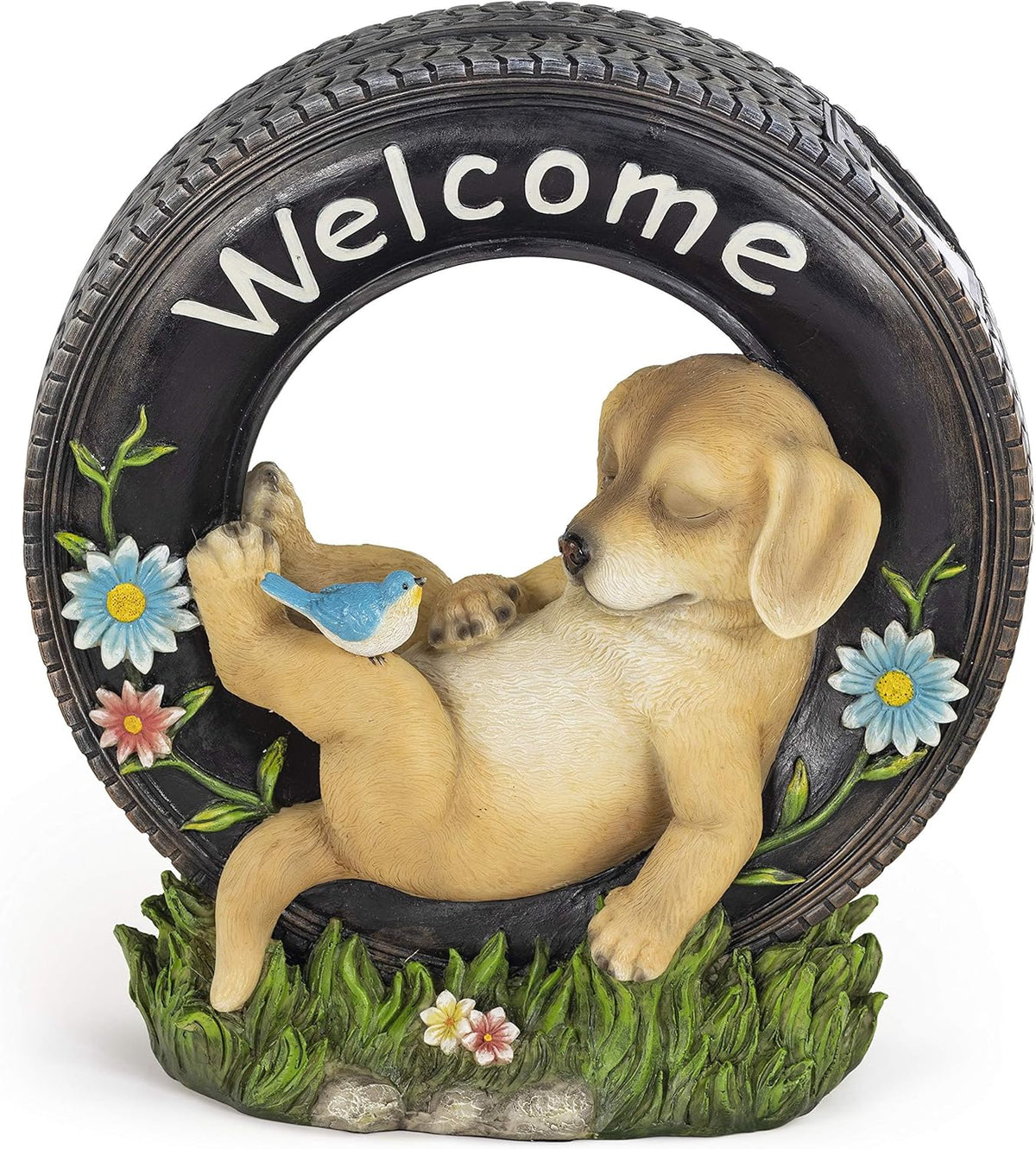 VP Home Chillaxing Welcome Puppy Dog Solar Powered LED Garden Light Welcome Chillax Puppy Statue