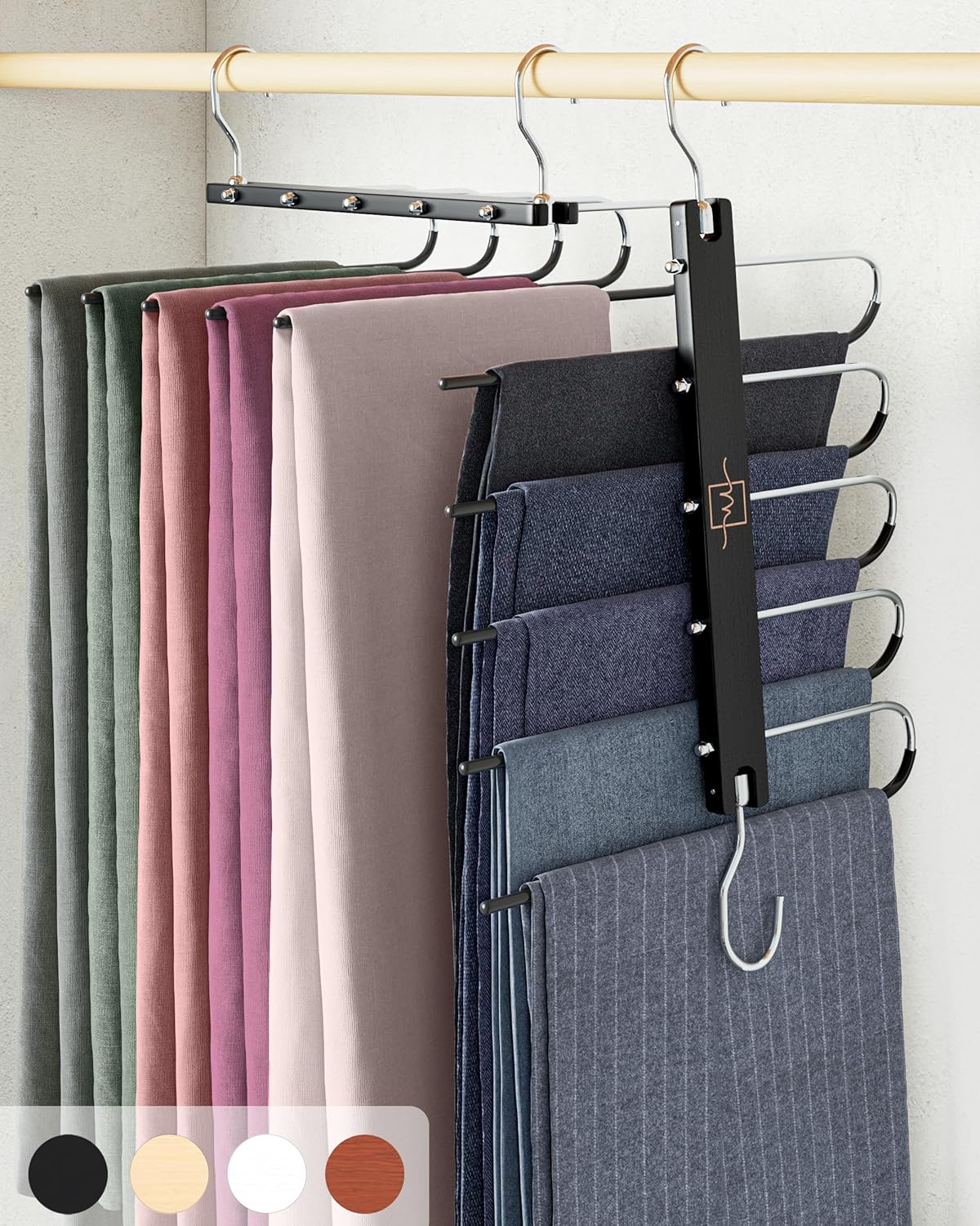 MORALVE Pants Hangers Space Saving - 2 Pack European Beechwood Scarf and Jean Hangers - Closet
