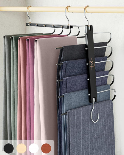 MORALVE Pants Hangers Space Saving - 2 Pack European Beechwood Scarf and Jean Hangers - Closet