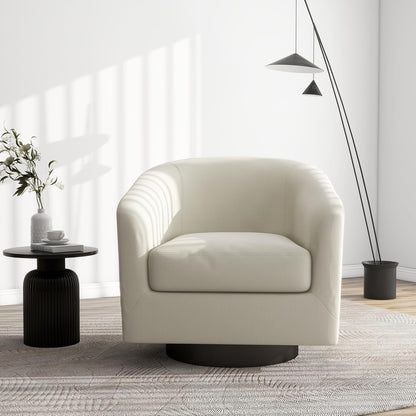 Swivel Barrel Accent Chair, Modern Round Linen Arm Chair for Living Room, Bedroom, Comfy Club