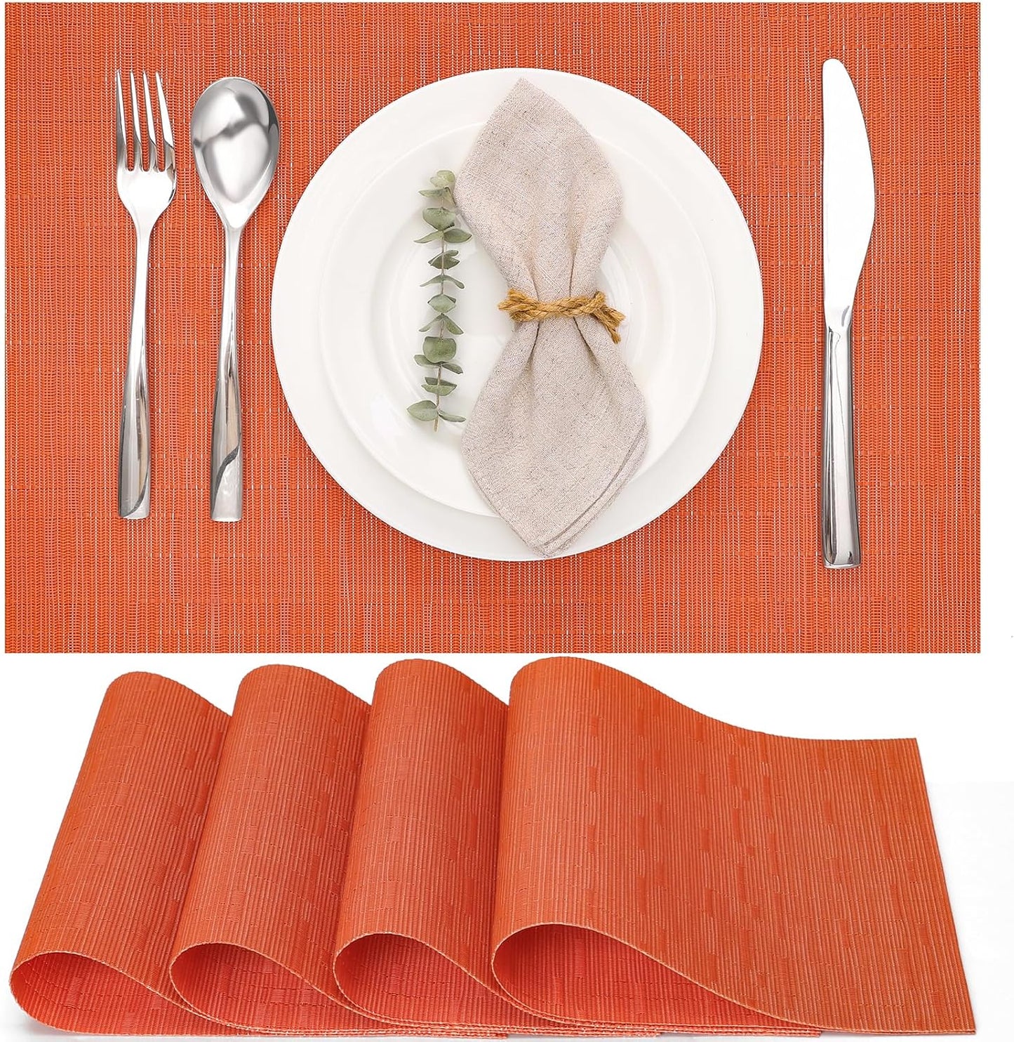 Myir JUN Placemats Set of 4, Vinyl Woven Placemats Place Mats Indoor Set of 4 Washable Table Mats