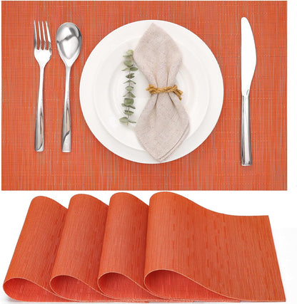 Myir JUN Placemats Set of 4, Vinyl Woven Placemats Place Mats Indoor Set of 4 Washable Table Mats