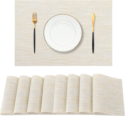 Leetaltree Wheat Placemats Set of 8 - Heat Resistant Non-Slip Place mats for Dining Table, Washable