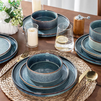 AmorArc Ceramic Dinnerware Sets, Handmade Reactive Glaze Stoneware Plates and Bowls Sets,Highly