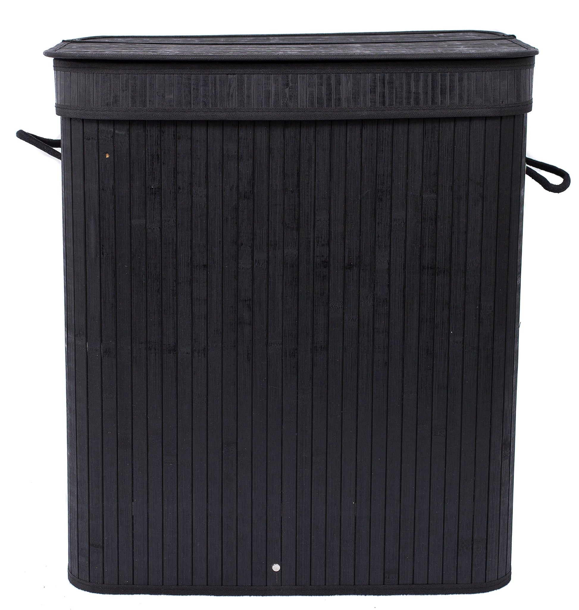 BIRDROCK HOME Double Laundry Hamper with Lid and Cloth Liner - Bamboo - Black - Easily Transport