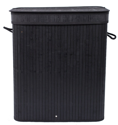 BIRDROCK HOME Double Laundry Hamper with Lid and Cloth Liner - Bamboo - Black - Easily Transport