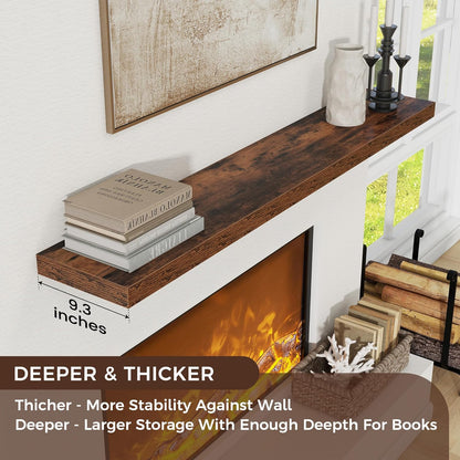 Floating Shelves for Wall, Large Wall Mounted Shelves with Invisible Brackets, Long Wood Floating