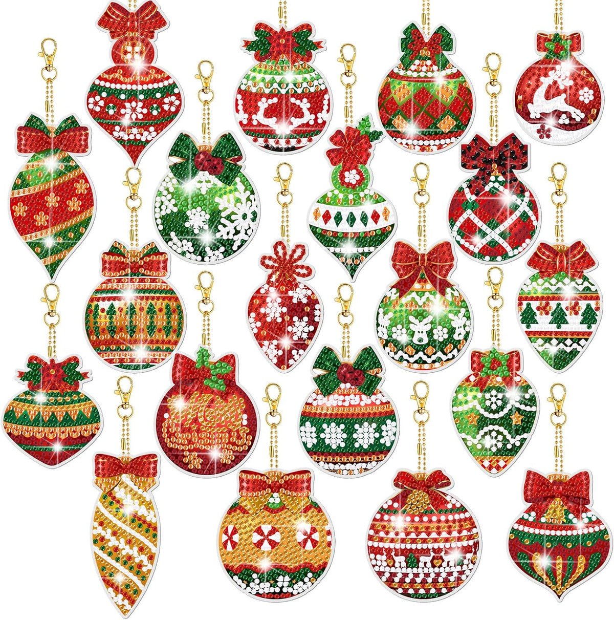 Tondiamo 20 Pcs Christmas Diamond Painting Keychain Kits 5D DIY Diamond Art Pendants Double Sided