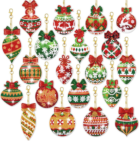 Tondiamo 20 Pcs Christmas Diamond Painting Keychain Kits 5D DIY Diamond Art Pendants Double Sided