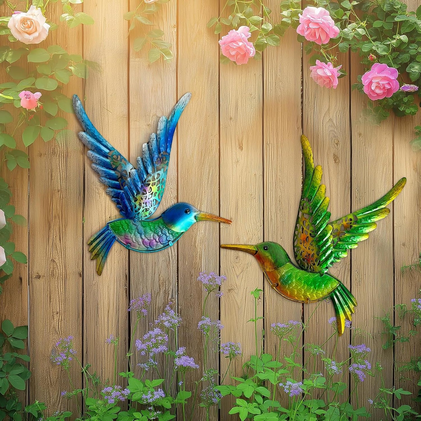 HONGLAND Metal Hummingbird Wall Art 12inch Metal Birds Wall Sculpture Garden Decoration Outdoor