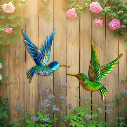 HONGLAND Metal Hummingbird Wall Art 12inch Metal Birds Wall Sculpture Garden Decoration Outdoor