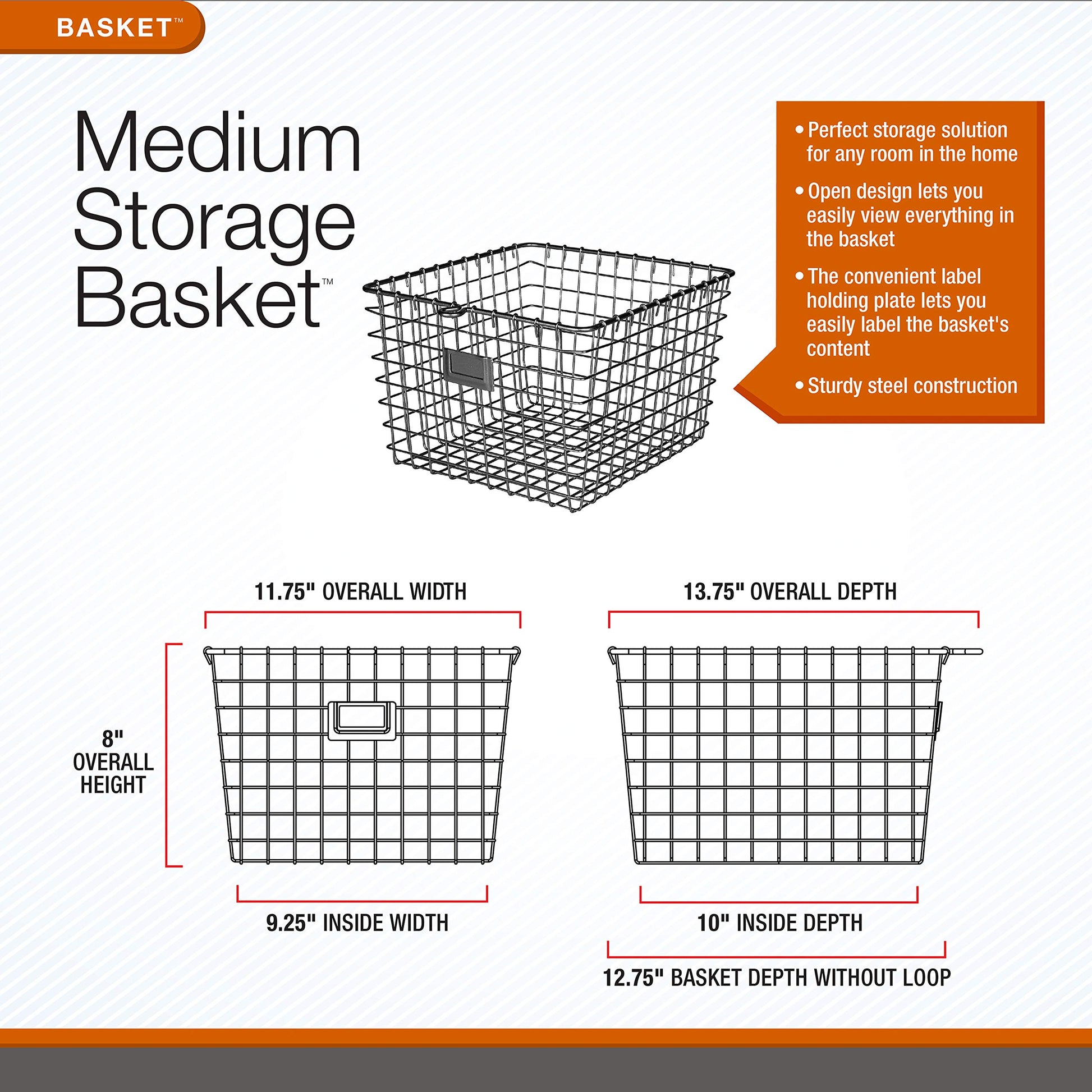 Spectrum Diversified 47970 Wire, Vintage Locker Basket Style, Rustic Farmhouse Chic, Steel Storage