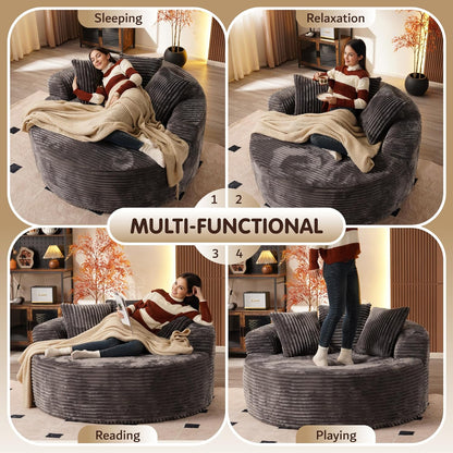 ovios 58" Oversized Round Chair Lounge Chaise Indoor, No Assembly Required, Cloud Large Circle