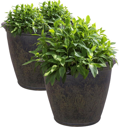 Sunnydaze 24-Inch Anjelica Large Plastic Pot for Plants - Outdoor Polyresin Round Planter with