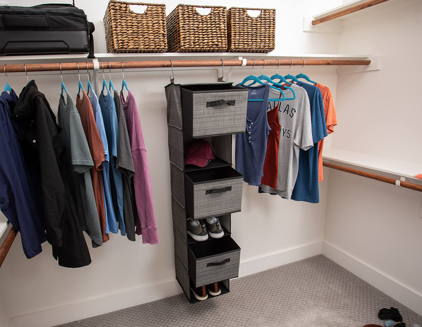 Internet's Best Hanging Closet Organizer with Drawers | 6 Shelf | 3 Drawers | Clothing Sweaters