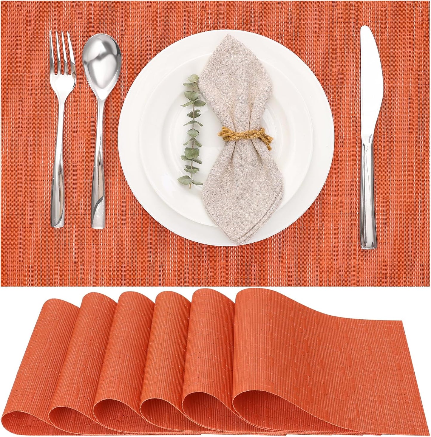 Myir JUN Placemats Set of 6, Vinyl Woven Placemats Place Mats Indoor Washable Table Mats Non-Slip