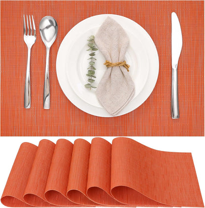 Myir JUN Placemats Set of 6, Vinyl Woven Placemats Place Mats Indoor Washable Table Mats Non-Slip
