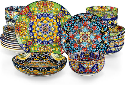 vancasso 24 Pieces Dinnerware Sets, Plates and Bowls Set, Porcelain Dishes Set for 6, Microwave and